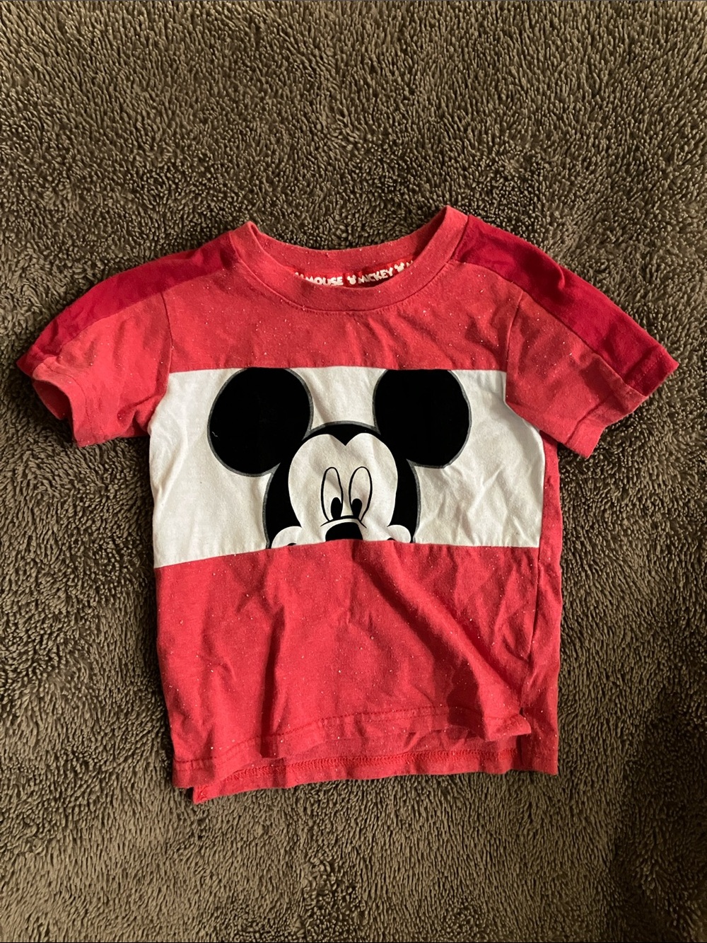 Disney Red and White Mickey Mouse Short Sleeve Tee